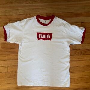 Levi's Men's T-Shirt in White with Red Trim